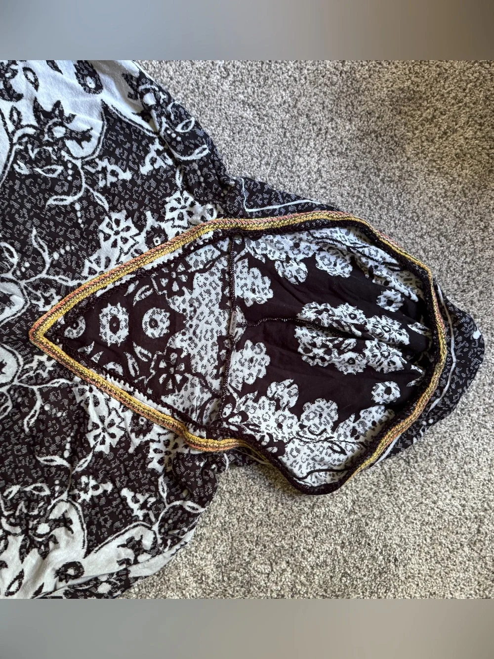 Free People Black & White Floral Tie-Front lightweight Hoodie with drawstring